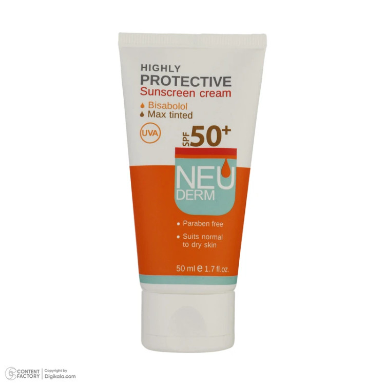 کرم ضدآفتابspf50 فاقد چربی رنگی تیره نئودرم